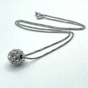 VTG Sterling Silver & Cz Crystal Sparkle Ball Affixed Pendant 16”